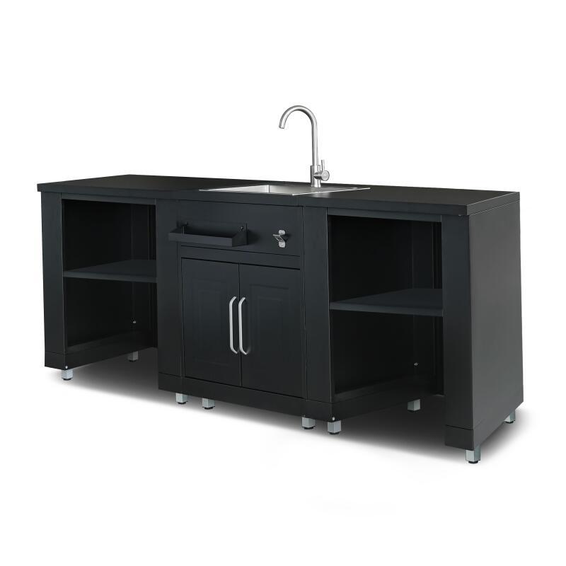 3-Element-Außenküche aus Stahl mit Spüle