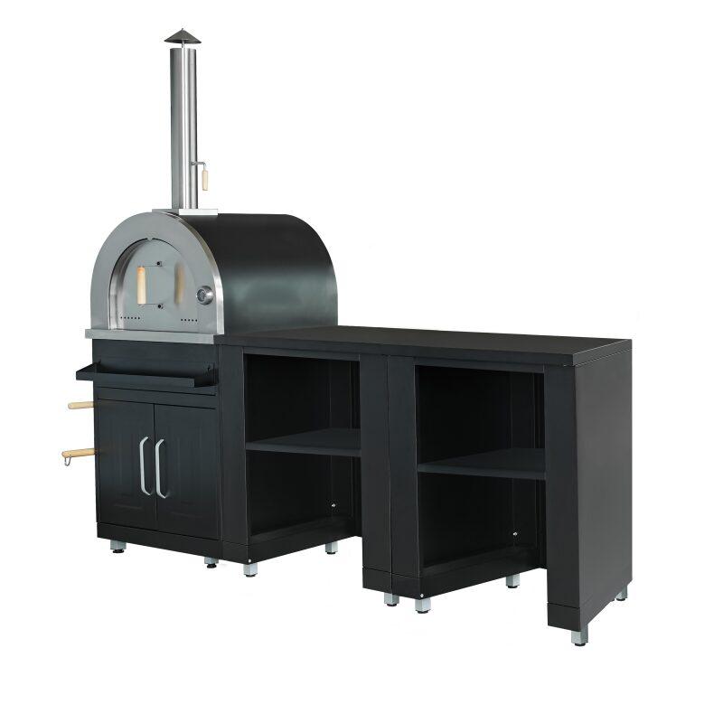 3-Element-Außenküche aus Stahl mit Pizzaofen