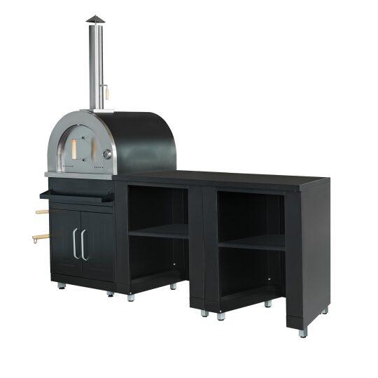 Outdoor-Küche aus Metall mit Pizzaofen und Stauraum – 3 Module | Oviala
