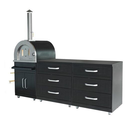Outdoor-Küche aus Metall mit Pizzaofen und Stauraum – 3 Module | Oviala