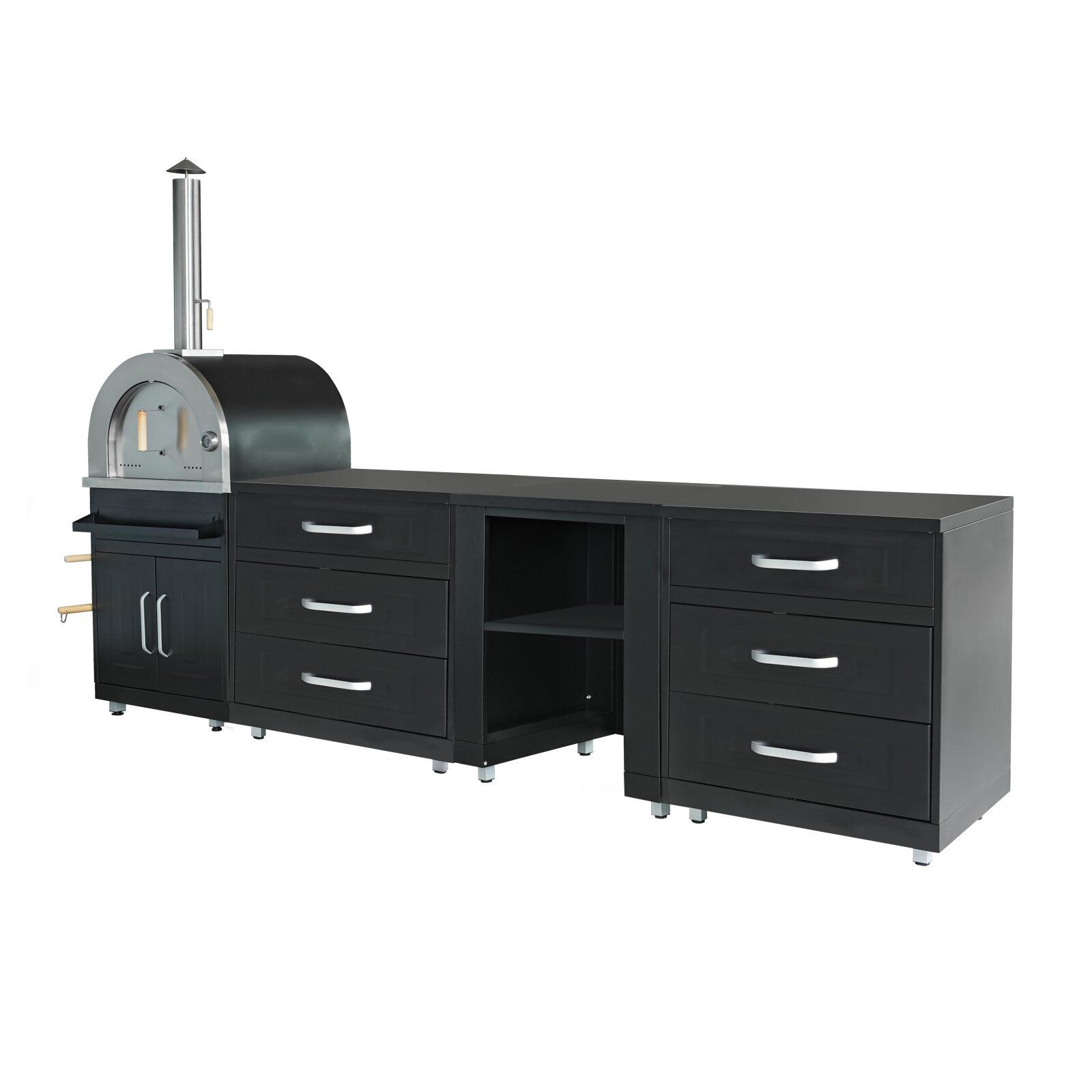 4-Element-Außenküche aus Stahl mit Pizzaofen