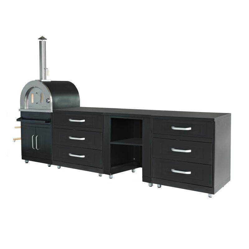 4-Element-Außenküche aus Stahl mit Pizzaofen