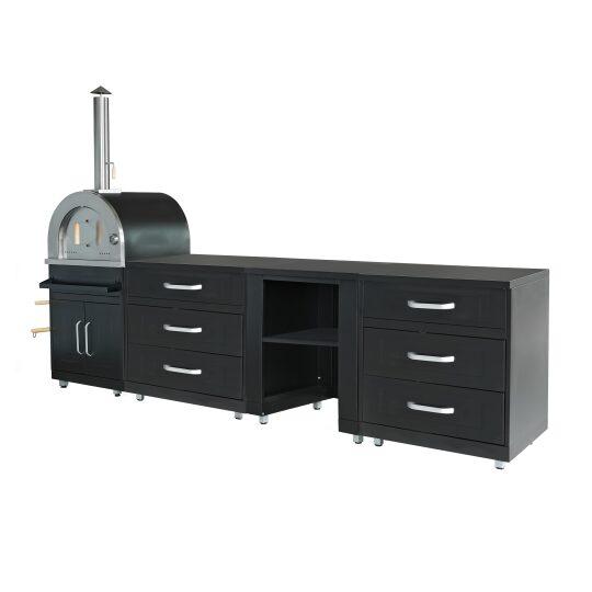 Outdoor-Küche aus Metall mit Pizzaofen und Stauraum – 4 Module | Oviala