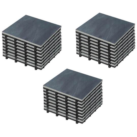 Set Terrassenplatten klippbar mit schwarzer Naturstein Steinfliesen | Oviala
