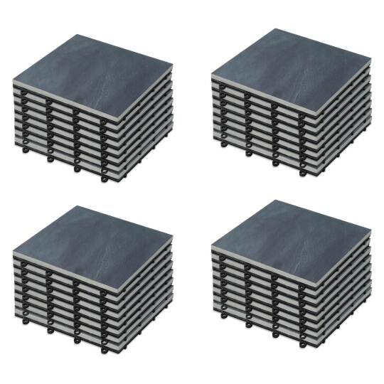 Set Terrassenplatten klippbar mit schwarzer Naturstein Steinfliesen | Oviala