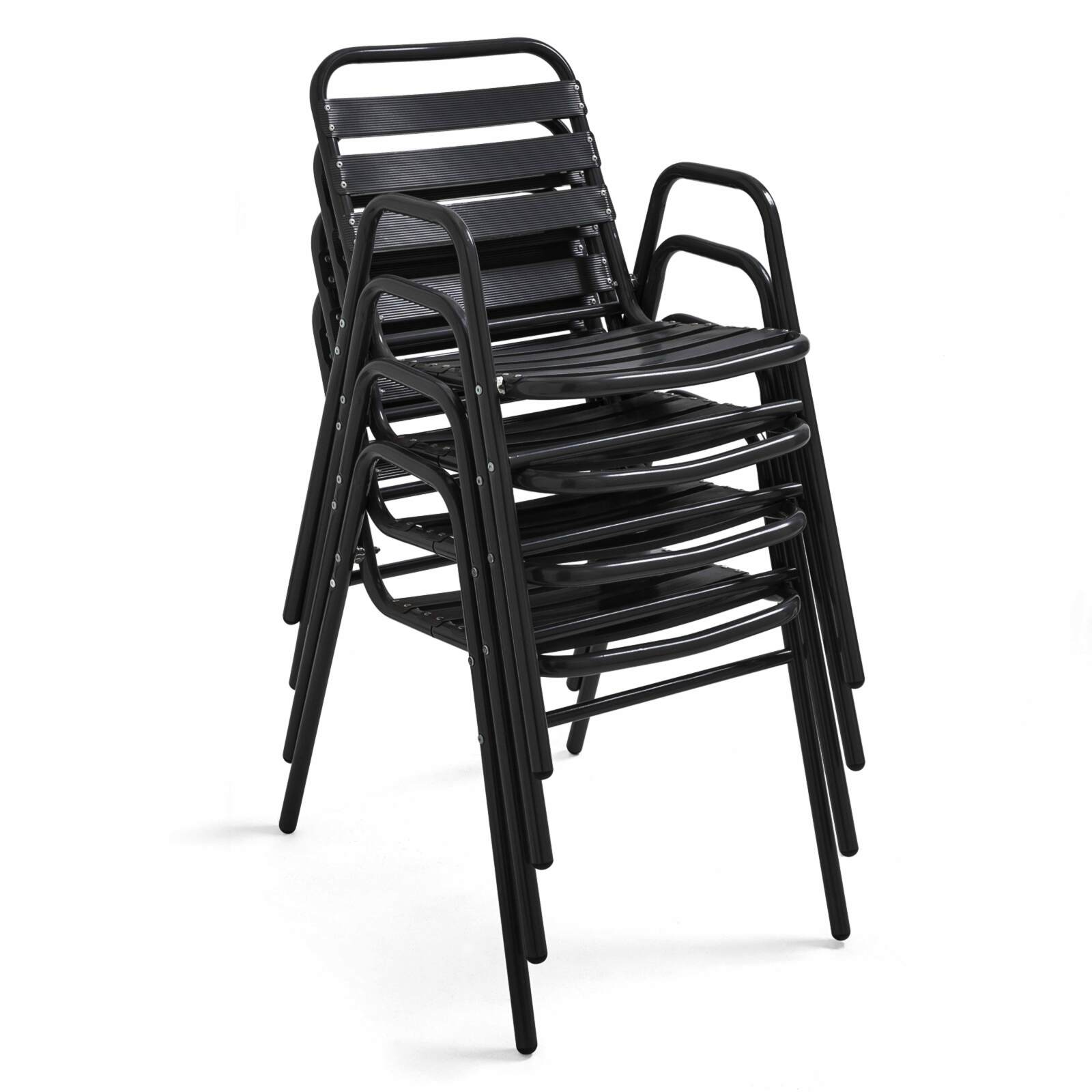 Grauer Bistrot-Gartentisch und 2 Stühle mit Armlehnen aus Aluminium 