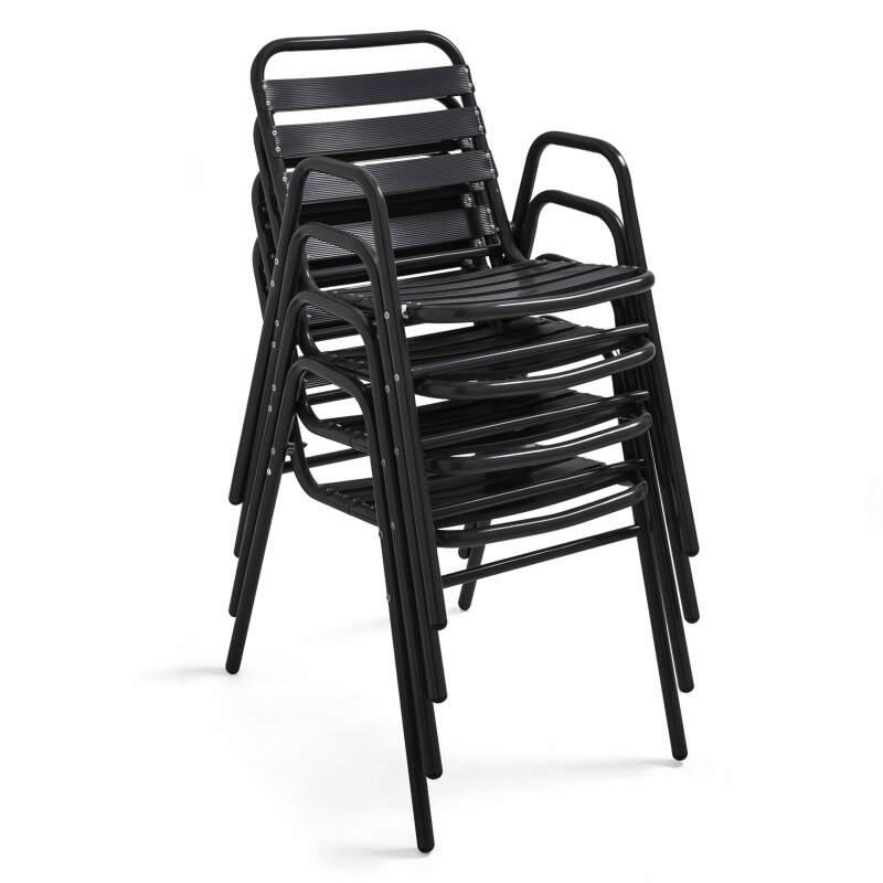 Grauer Bistrot-Gartentisch und 2 Stühle mit Armlehnen aus Aluminium 