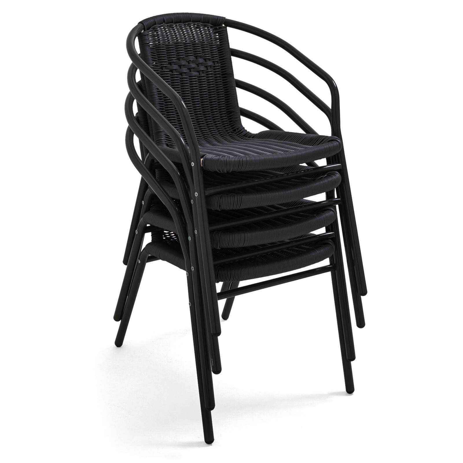 Quadratischer Gartentisch 70 x 70 cm und 2 Stühle mit Armlehnen aus Aluminium und geflochtenem Harz 