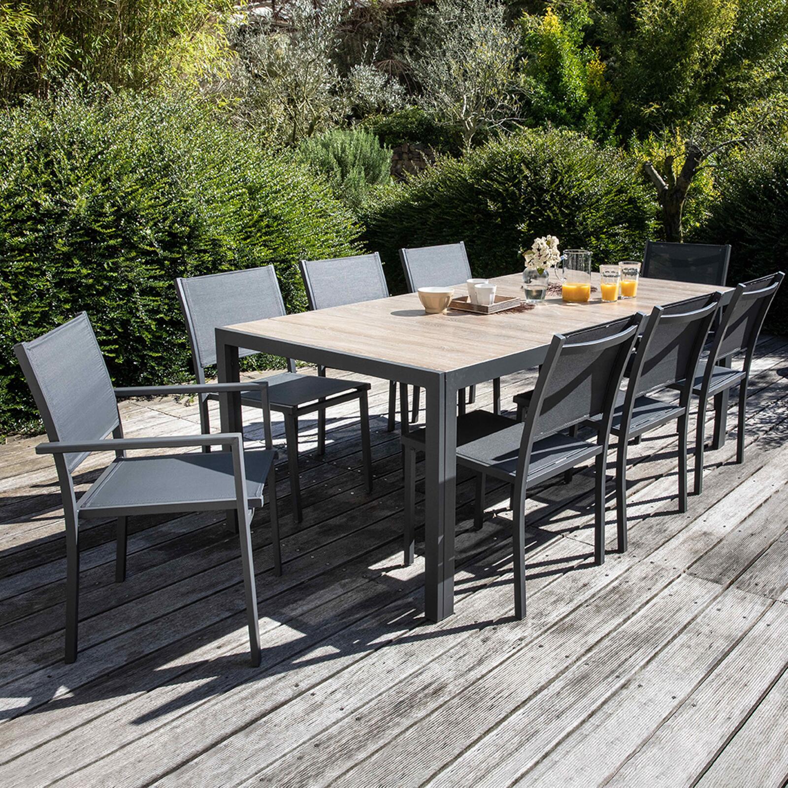 Gartentisch aus Aluminium und Keramik in Holzoptik (206 x 100 x 74,5 cm) Gartentisch aus Aluminium und Keramik in Holzoptik (206 x 100 x 74,5 cm)