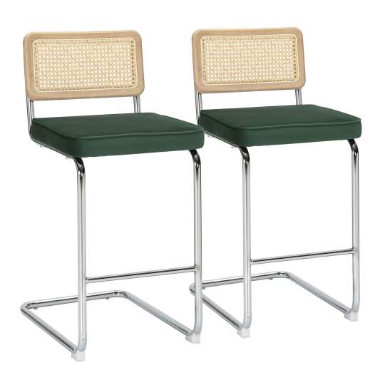 Set mit 2 Hochstühlen aus Stahl und Samt