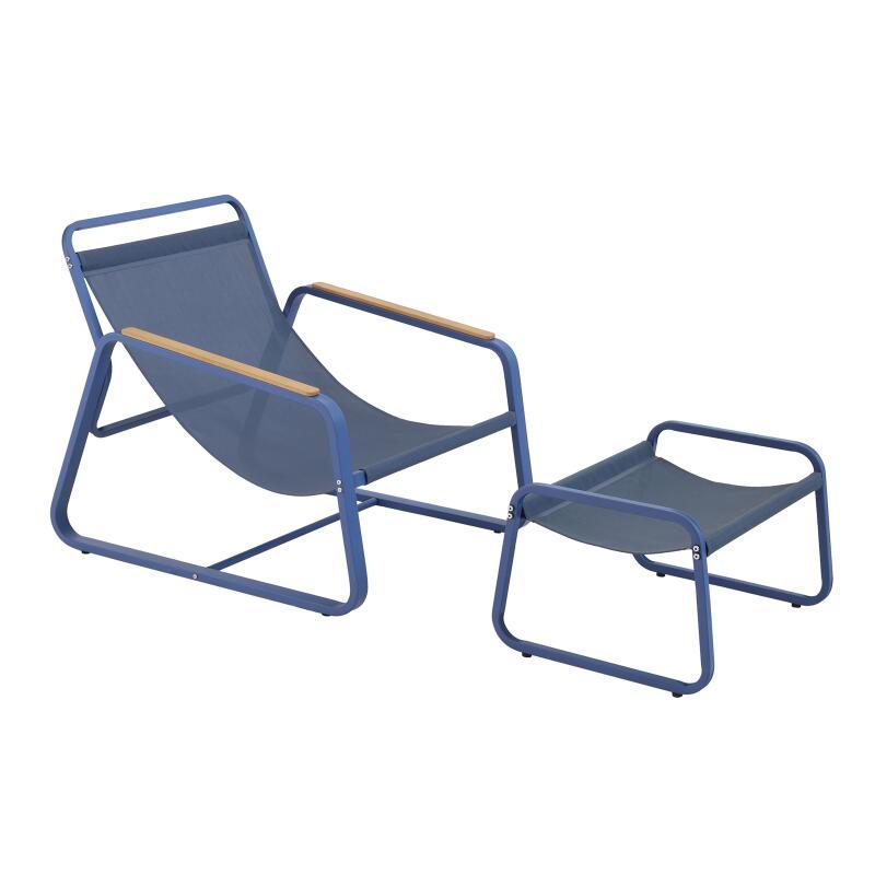 Relaxsessel aus Stahl und Textilene mit Fußstütze