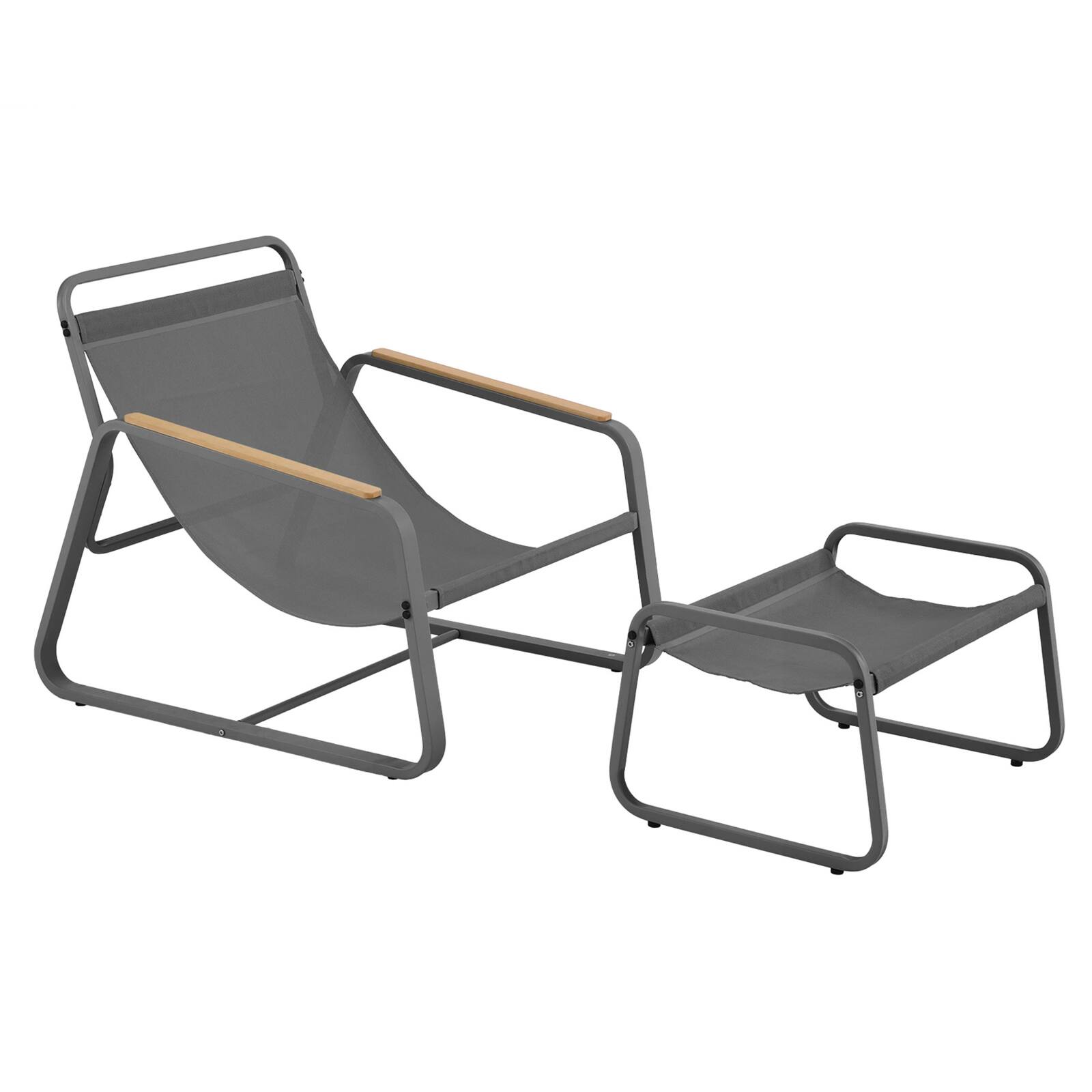 Relaxsessel aus Stahl und Textilene mit Fußstütze