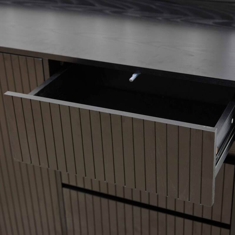 Sideboard 2 Türen und 3 Schubladen aus Stahl und MDF-Melamindekor 150 cm