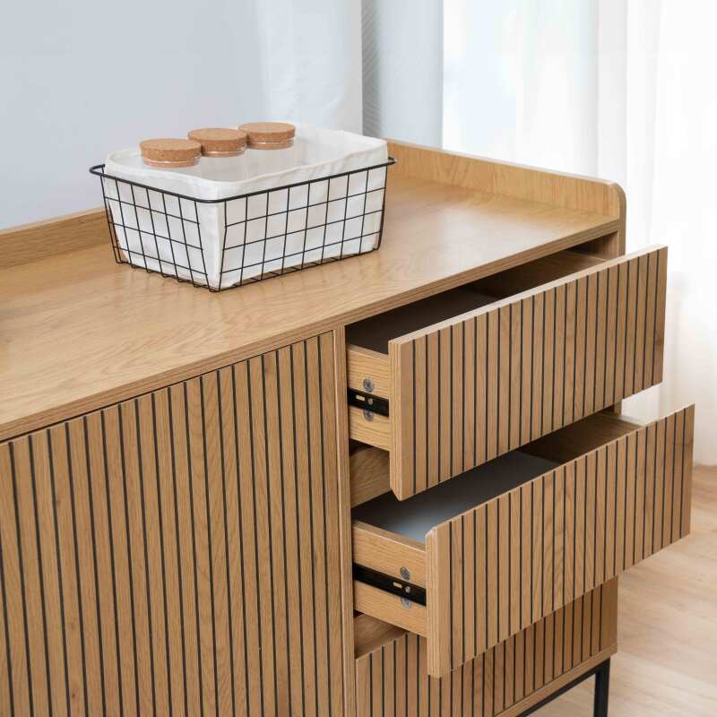 Sideboard 2 Türen und 3 Schubladen aus Stahl und MDF-Melamindekor 150 cm