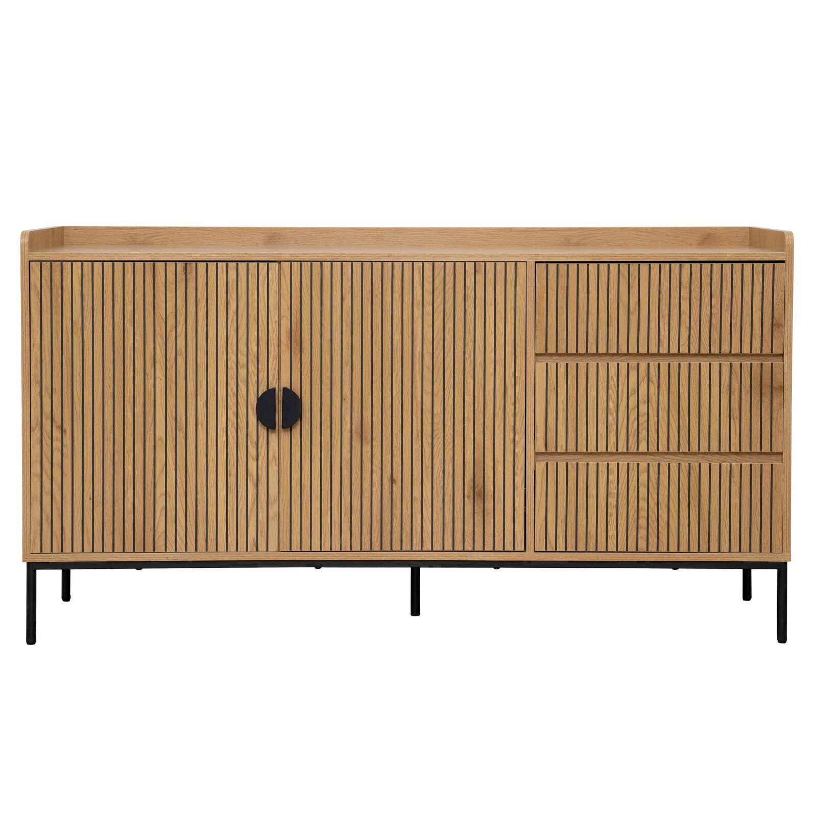 Sideboard 2 Türen und 3 Schubladen aus Stahl und MDF-Melamindekor 150 cm
