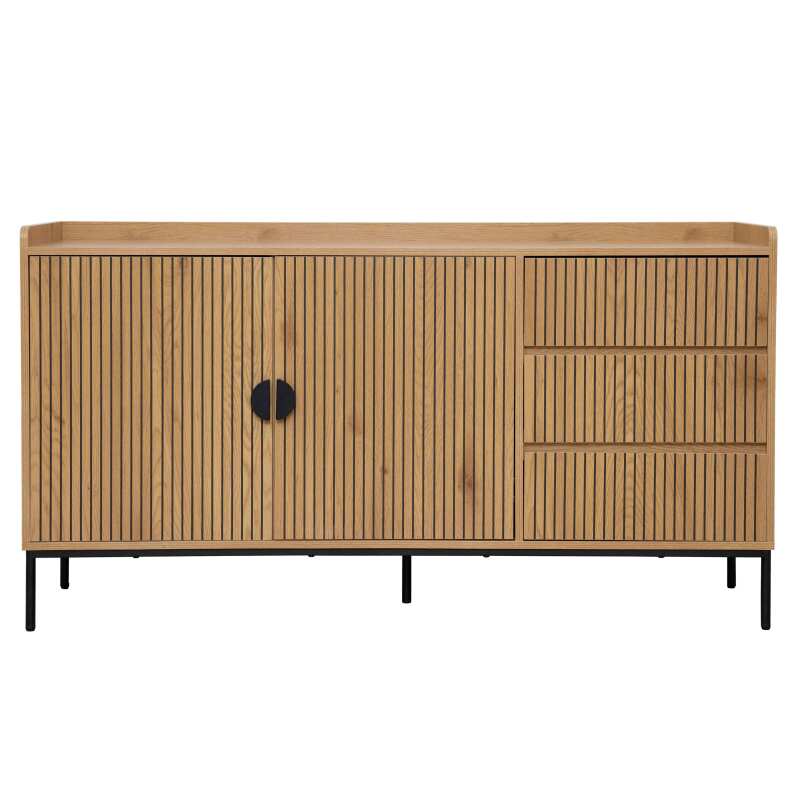 Sideboard 2 Türen und 3 Schubladen aus Stahl und MDF-Melamindekor 150 cm