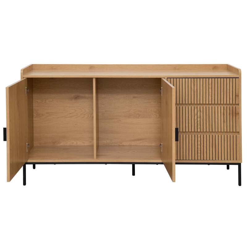 Sideboard 2 Türen und 3 Schubladen aus Stahl und MDF-Melamindekor 150 cm