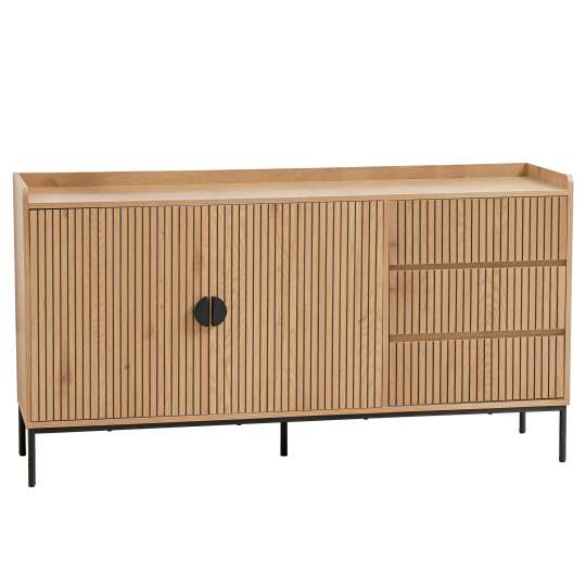 Sideboard 2 Türen und 3 Schubladen aus Stahl und MDF-Melamindekor 150 cm