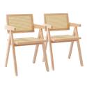 Set mit 2 Stühlen mit Armlehnen aus natürlichem Rattan und FSC®-Massivholz