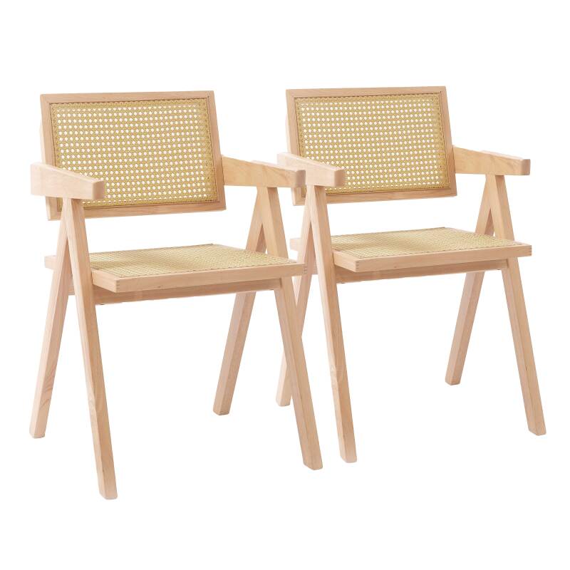 Set mit 2 Stühlen mit Armlehnen aus natürlichem Rattan und FSC®-Massivholz