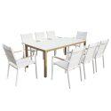 Rechteckiger Gartentisch aus Aluminium in Holzoptik 180 x 90 x 74 cm und 8 Stühle mit Armlehnen