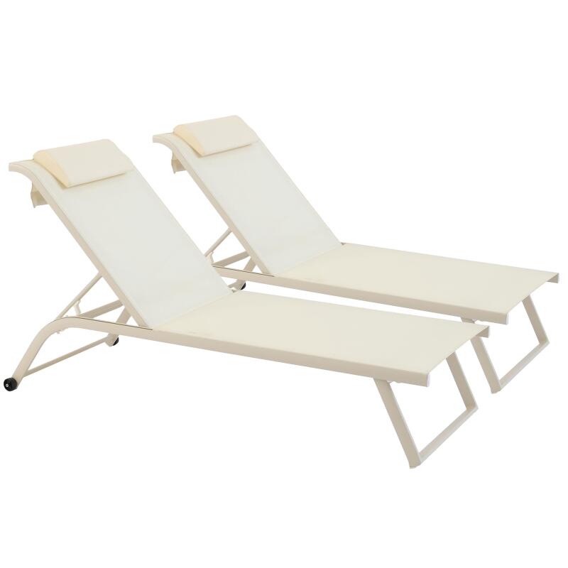 Set bestehend aus 2 Aluminium-Sonnenliegen mit Rädern, 4-fach neigbar