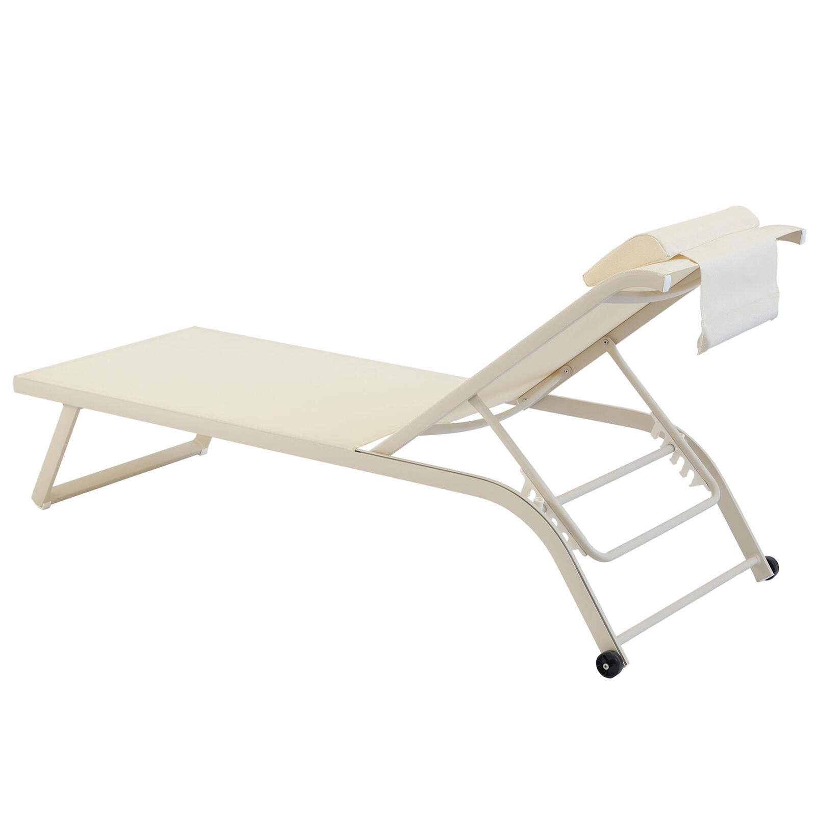 Set bestehend aus 2 Aluminium-Sonnenliegen mit Rädern, 4-fach neigbar