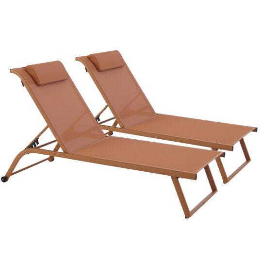 Set bestehend aus 2 Aluminium-Sonnenliegen mit Rädern, 4-fach neigbar