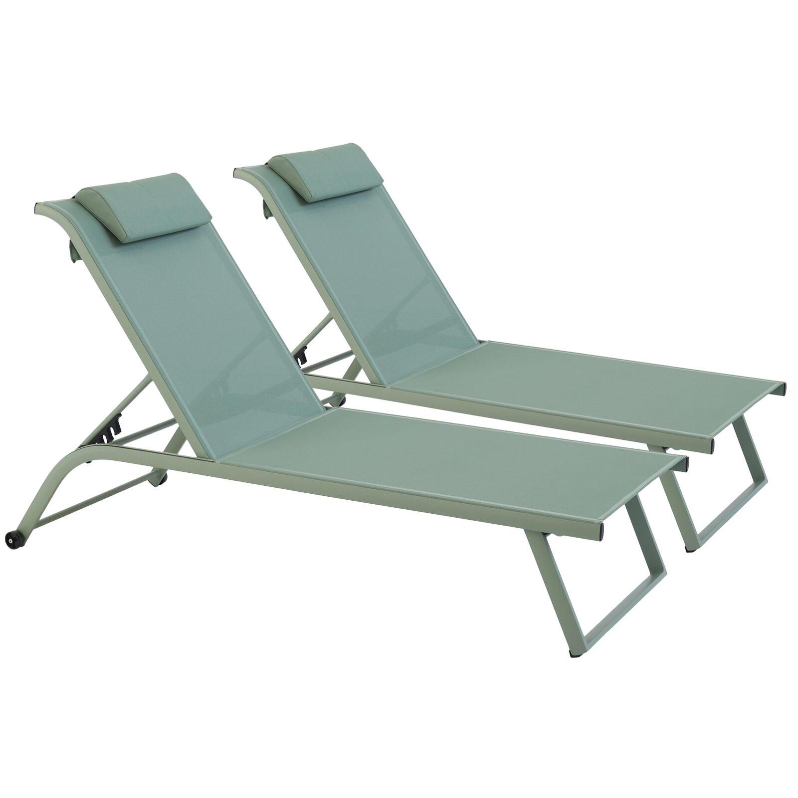 Set bestehend aus 2 Aluminium-Sonnenliegen mit Rädern, 4-fach neigbar