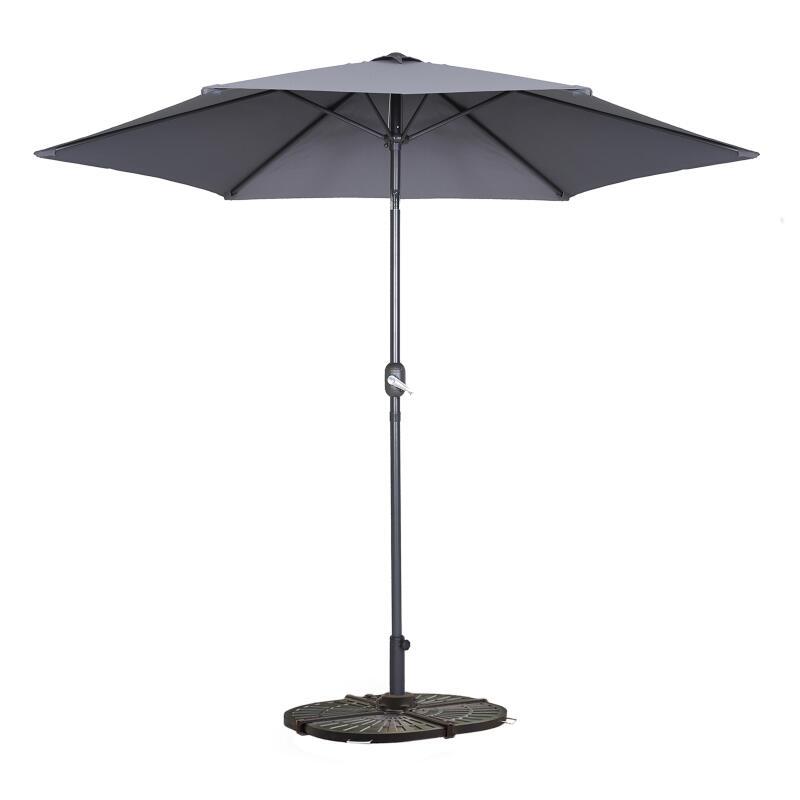Gerade neigbares Sonnenschirm-Set (Ø3 m) mit Klappfuß und 4 beschwerten Platten