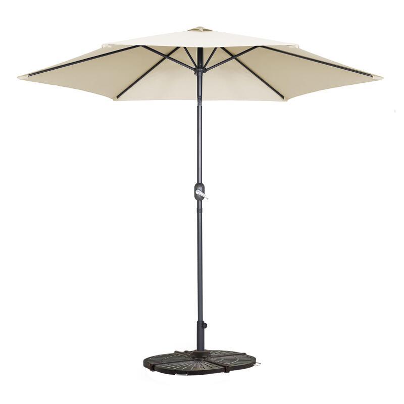 Gerade neigbares Sonnenschirm-Set (Ø3 m) mit Klappfuß und 4 beschwerten Platten