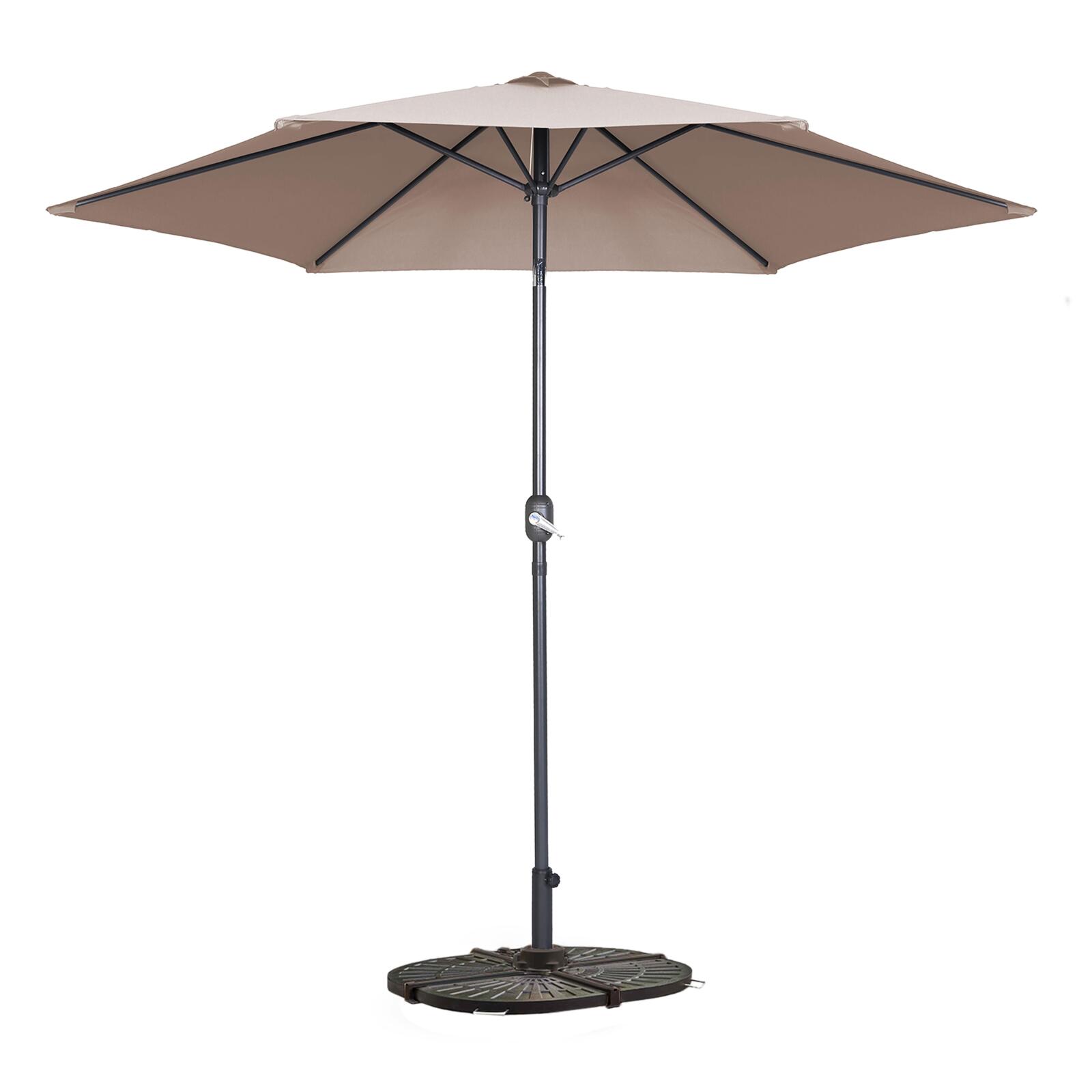 Gerade neigbares Sonnenschirm-Set (Ø3 m) mit Klappfuß und 4 beschwerten Platten