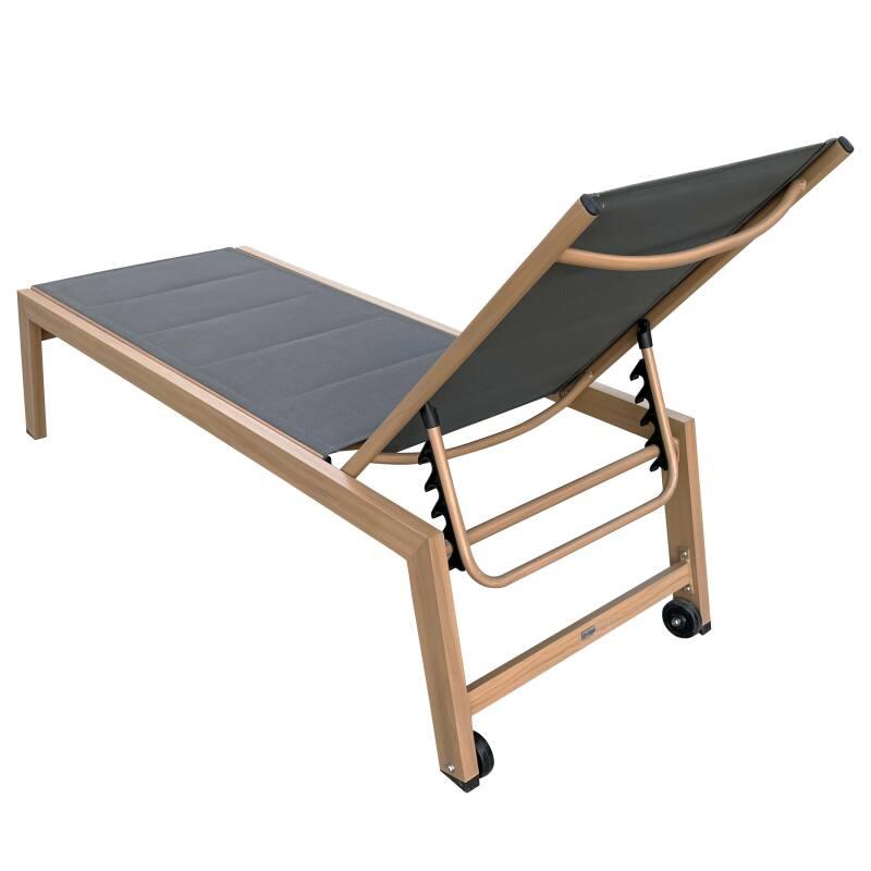 Set mit 2 Sonnenliegen aus Aluminium in Holzoptik mit Rädern und 5-fach verstellbarer Liegefläche