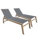Set mit 2 Sonnenliegen aus Aluminium in Holzoptik mit Rädern und 5-fach verstellbarer Liegefläche