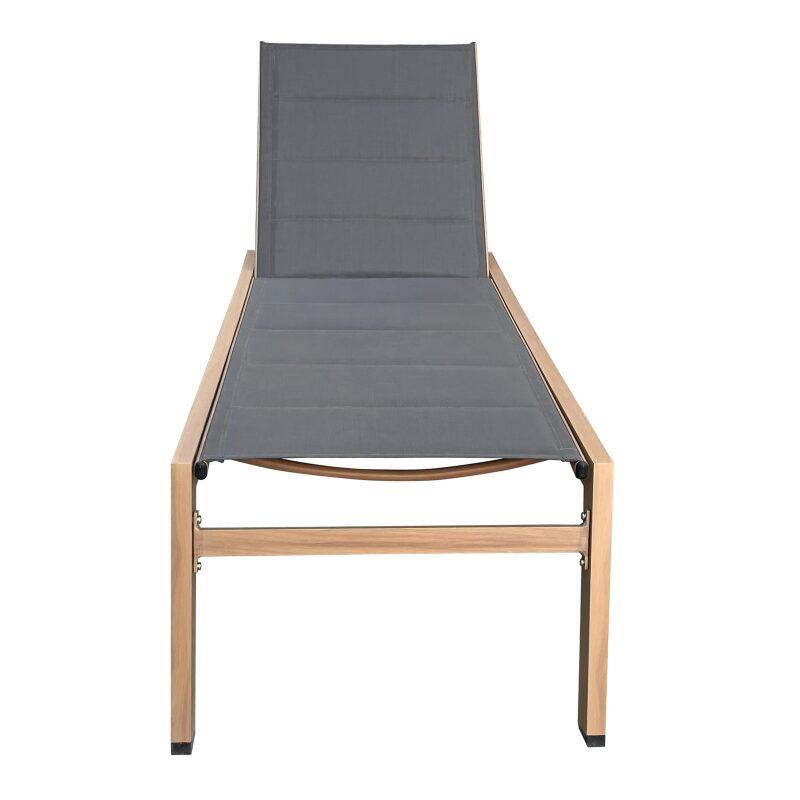 Set mit 2 Sonnenliegen aus Aluminium in Holzoptik mit Rädern und 5-fach verstellbarer Liegefläche