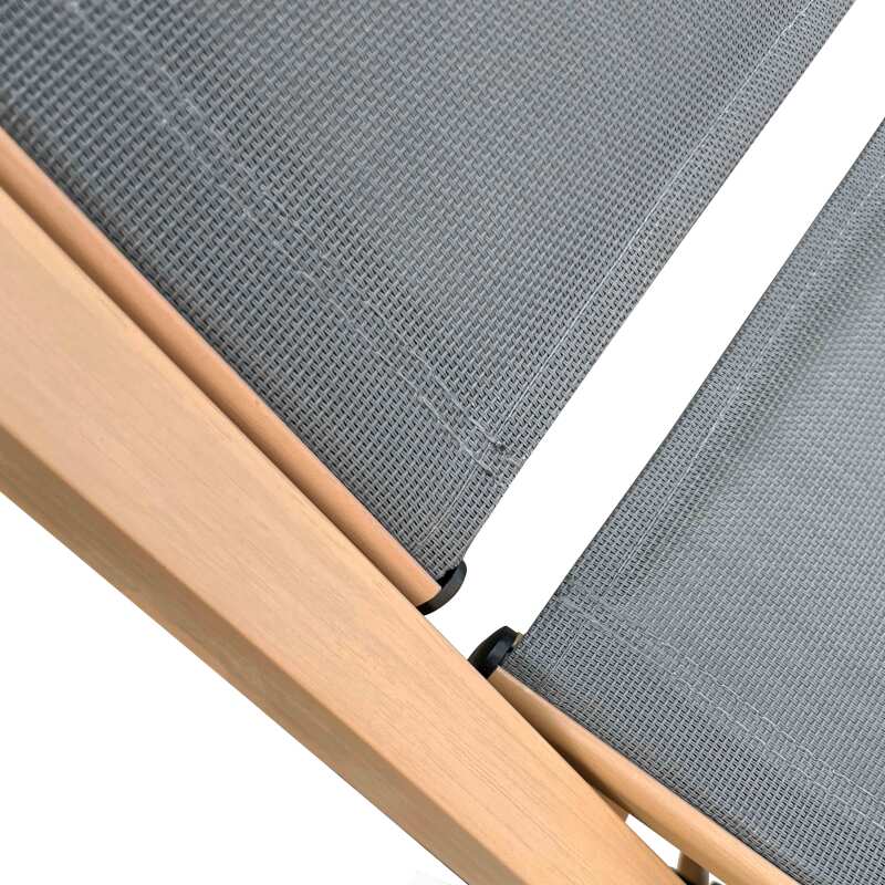 Set mit 2 Sonnenliegen aus Aluminium in Holzoptik mit Rädern und 5-fach verstellbarer Liegefläche