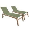 Set mit 2 Sonnenliegen aus Aluminium in Holzoptik mit Rädern und 5-fach verstellbarer Liegefläche