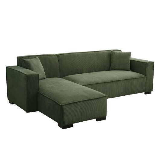 Ecksofa 3-Sitzer aus Cord mit Chaiselongue links und Kissen | Oviala