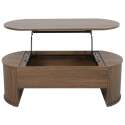 Couchtisch, ovaler und hochklappbarer, aus Melamin in Holzoptik