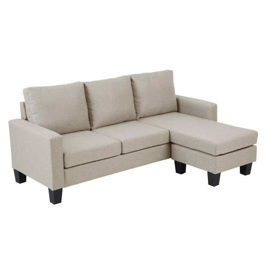 Ecksofa 3-Sitzer aus Stoff mit Chaiselongue rechts und Kissen | Oviala
