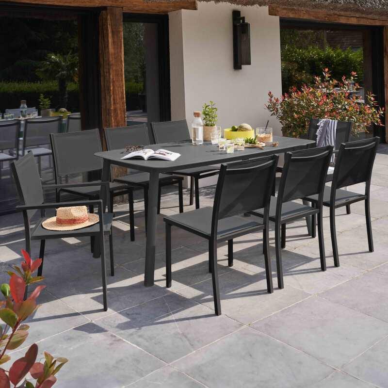 Rechteckiger Gartentisch (180 x 90 cm) aus Aluminium + gesintertem Stein 