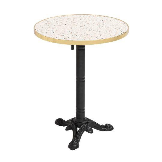 Esstisch rund, aus Laminat für 2 Personen, neigbar, mit Aluminiumkanten und Gusseisenbeinen, Ø60 cm | Oviala