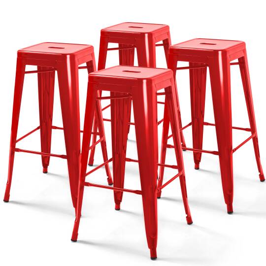 Set aus 4 glänzenden industriellen Metallhockern für den Garten