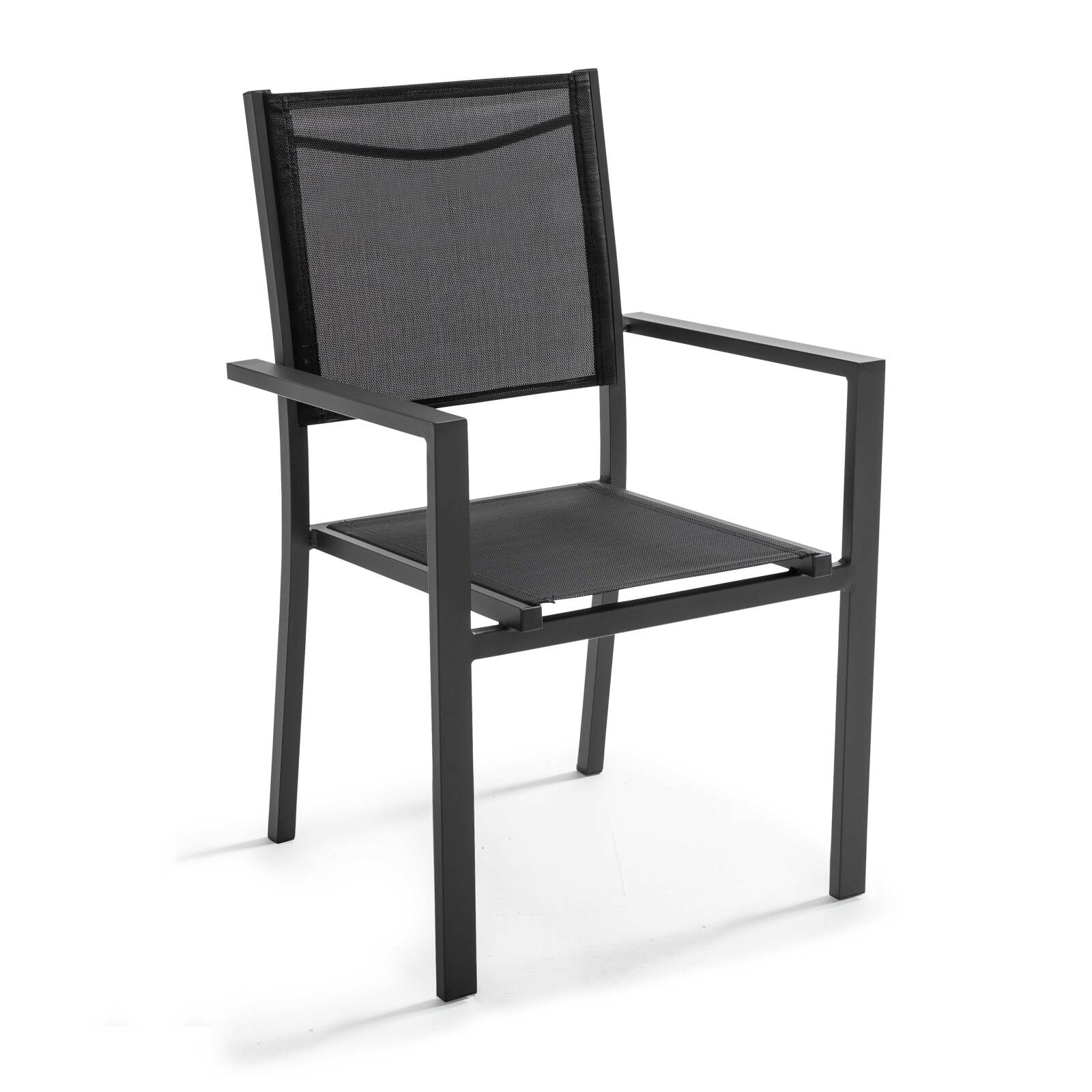 Rechteckiger Gartentisch 200 x 95 cm aus Aluminium und Akazienholz und 8 Stühle mit Armlehnen