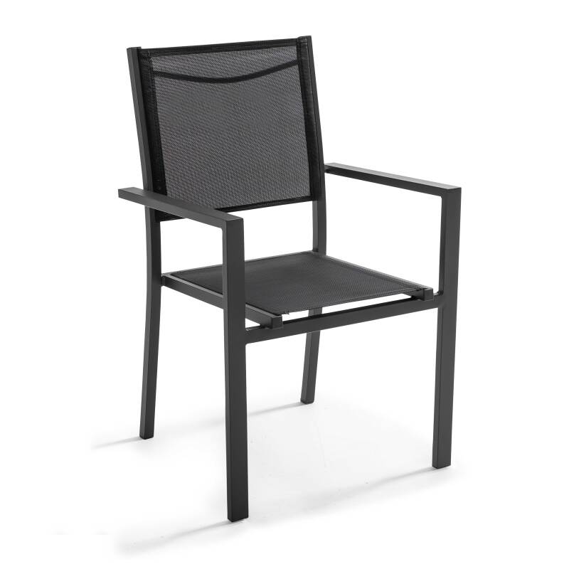 Rechteckiger Gartentisch 200 x 95 cm aus Aluminium und Akazienholz und 8 Stühle mit Armlehnen