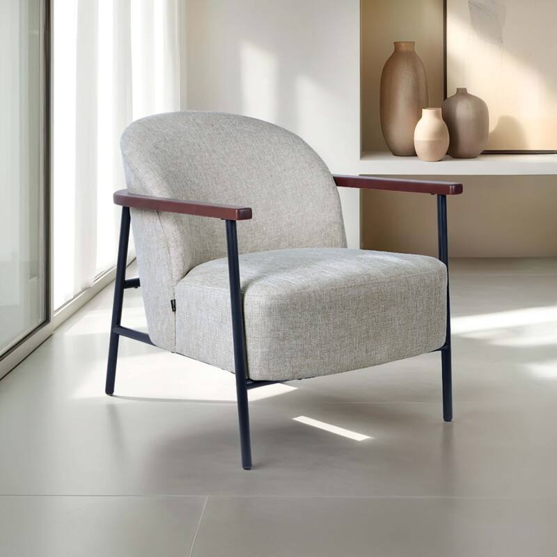 Relaxsessel aus Stahl, Holz und Stoff