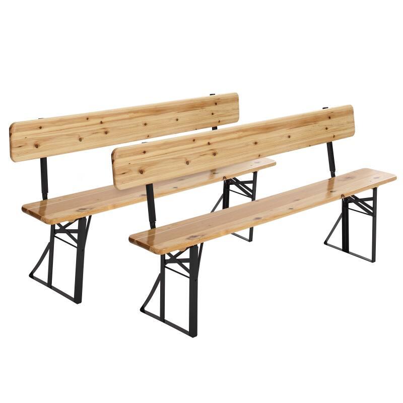 Set mit 2 klappbaren Brasserie-Bänken aus Holz mit Rückenlehne – 180 cm