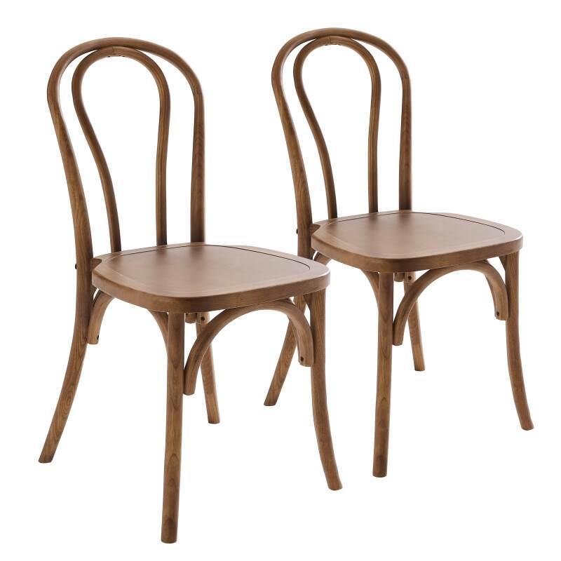 Set mit 2 Stühlen im Bistrostil aus dunklem Ulmenholz