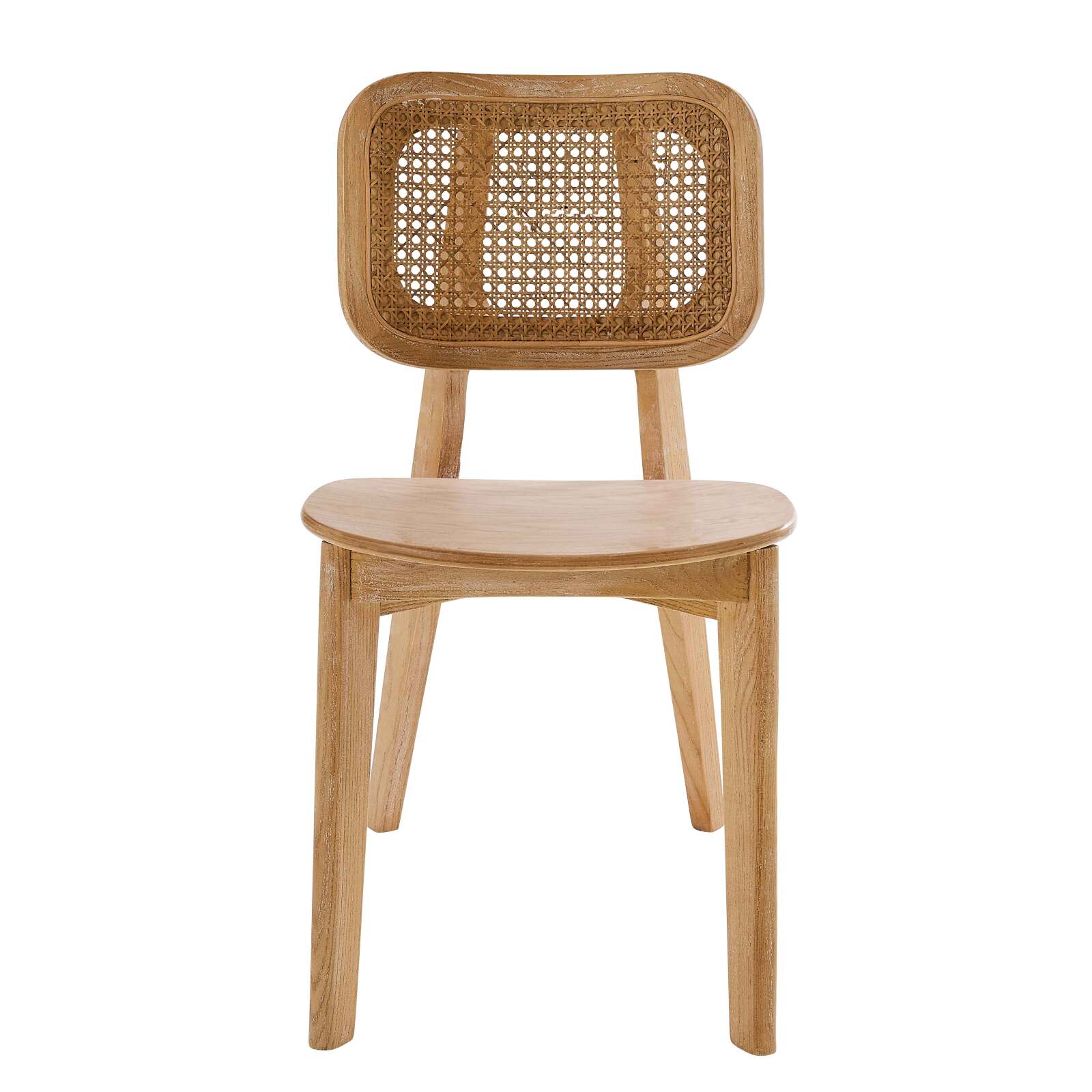 Set mit 2 Stühlen aus Ulmenholz und natürlichem Rattan