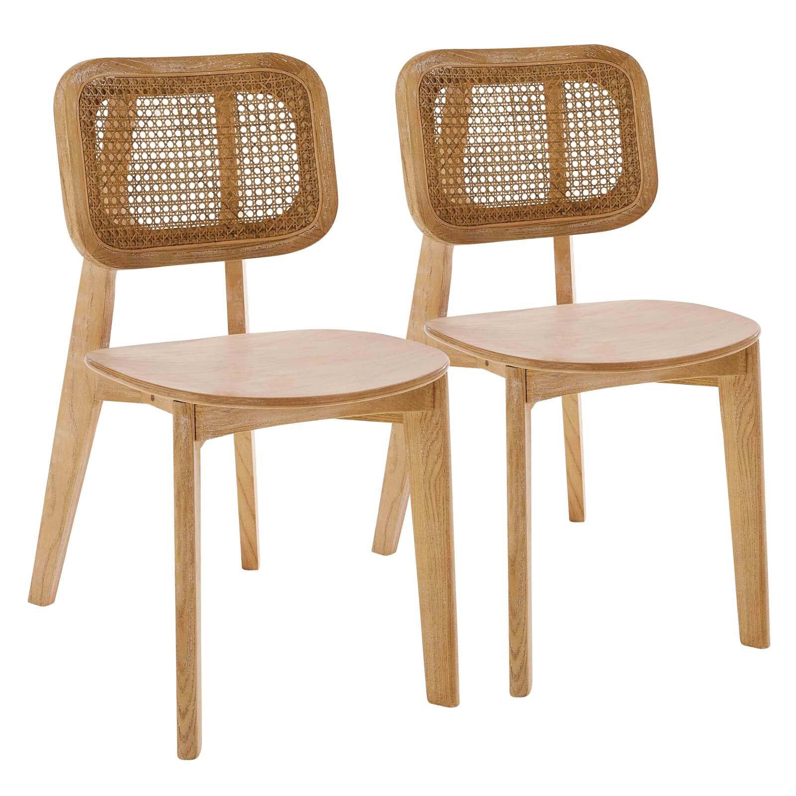 Set mit 2 Stühlen aus Ulmenholz und natürlichem Rattan